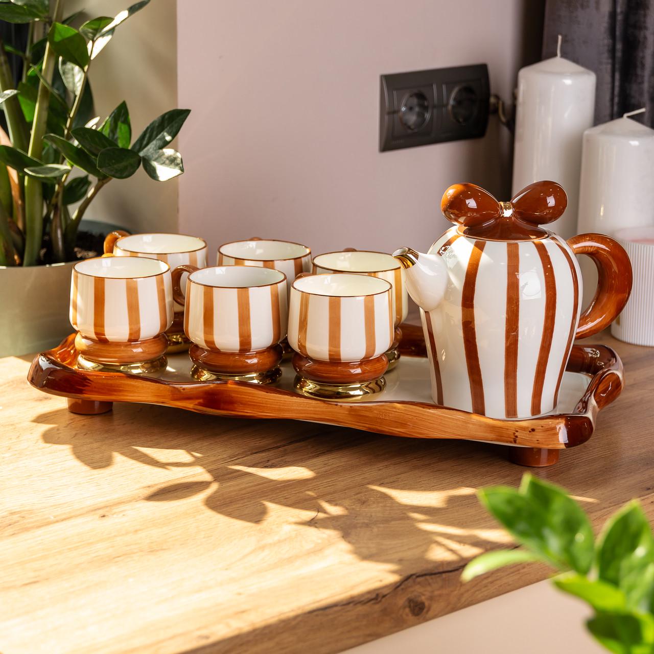 Чайный сервиз на 6 персон с керамической подставкой Шоколад - фото 9 Чайный сервиз на 6 персон с керамической подставкой Шоколад - фото 9