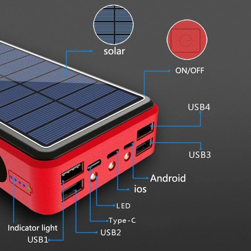 Устройство портативное зарядное Power Bank Solar с бесконтактной зарядкой и Led фонарем на солнечной батарее 99000 mAh - фото 5