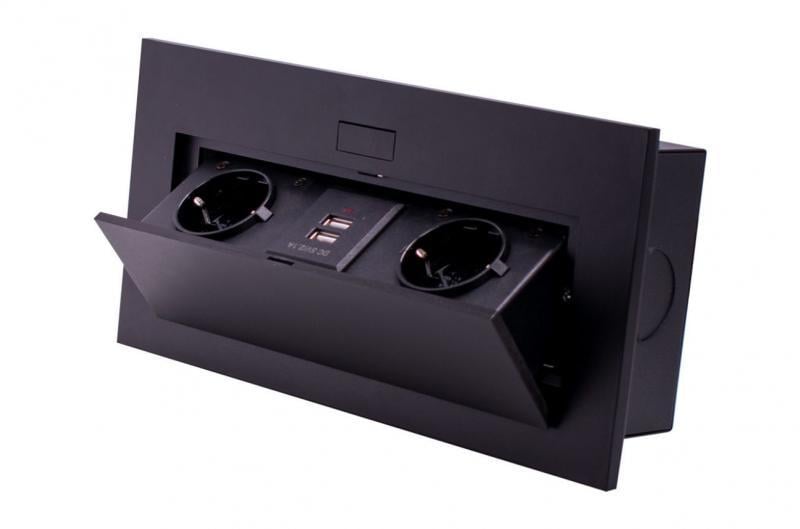 Удлинитель прямоугольный JX Duo на 2 розетки 2xUSB зарядки Черный (009615)