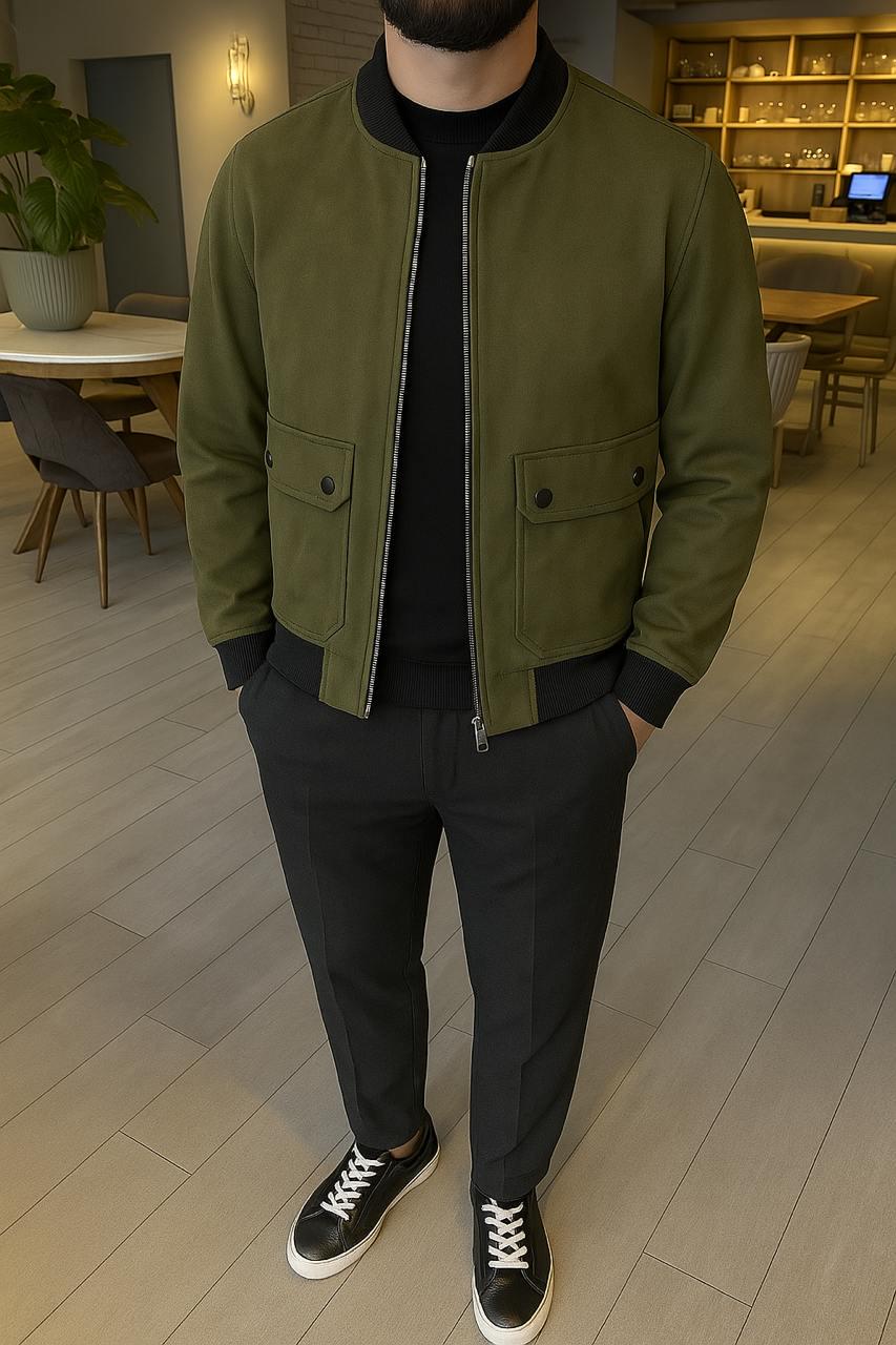 Бомбер мужской замшевый демисезонный L Хаки (F0020/1/3) - фото 2