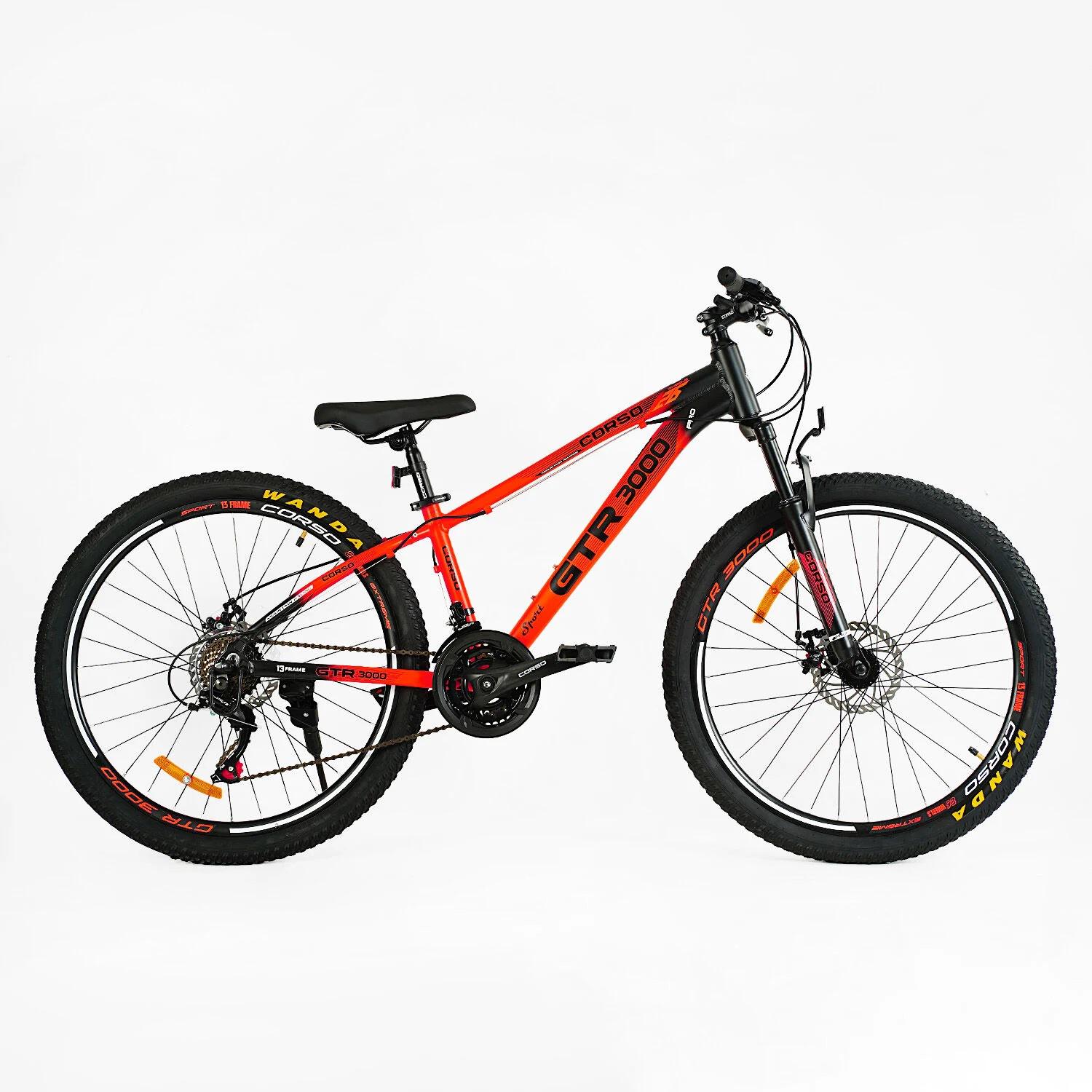 Велосипед спортивный Corso 26" 21 скорость/рама алюминиевая 13"/оборудование Shimano Orange (147901)