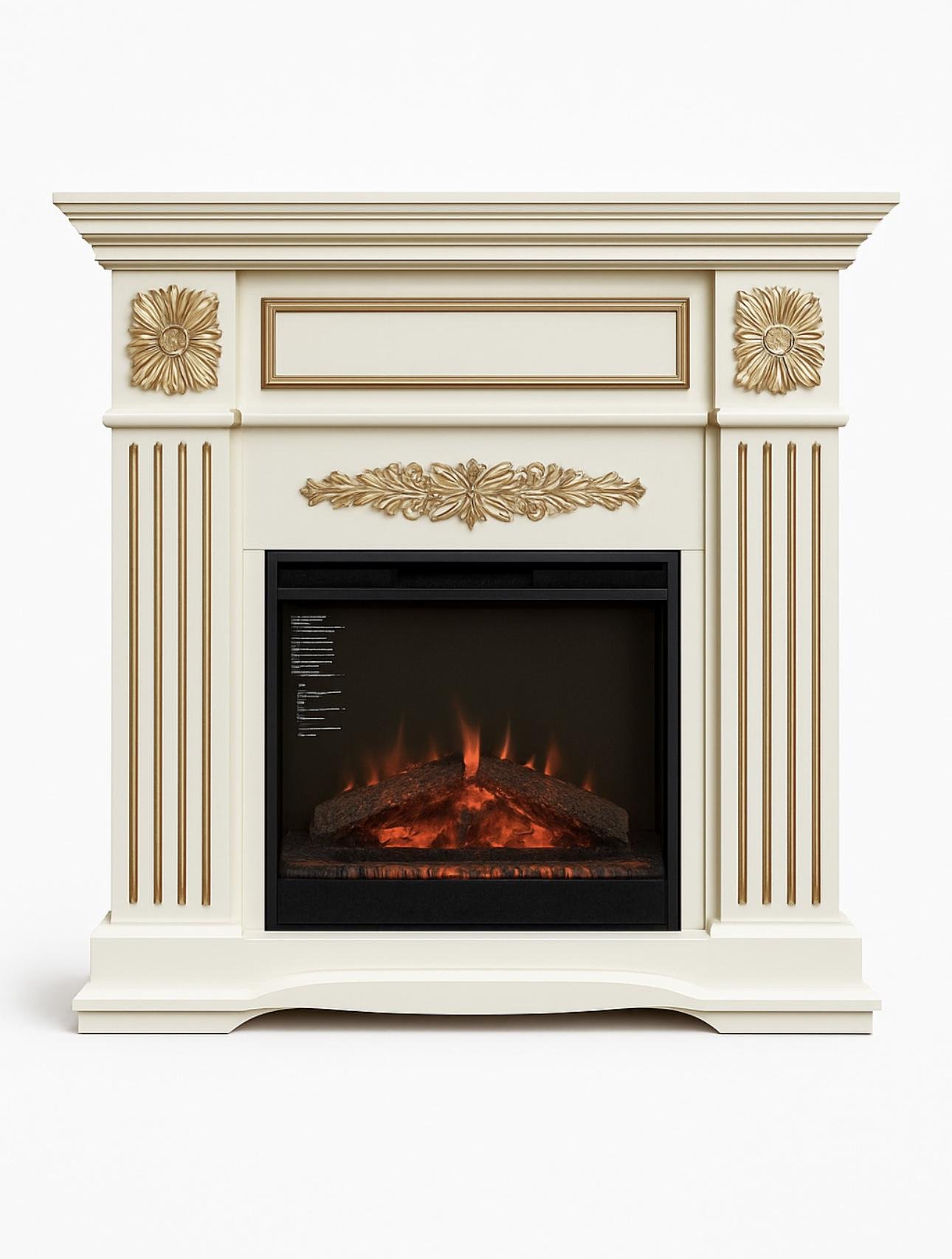 Камінокомплект GoldStar з топкою Bonfire 23” 1100х1260х360 мм Білий RAL 9010/Золота патина