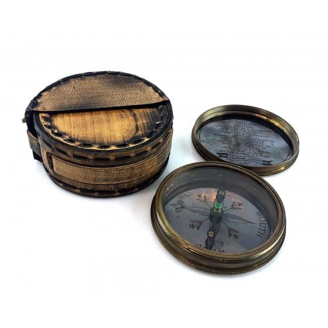 Компас в кожаном футляре Dollond London 8,7х3,5 см Бронзовый (34903)