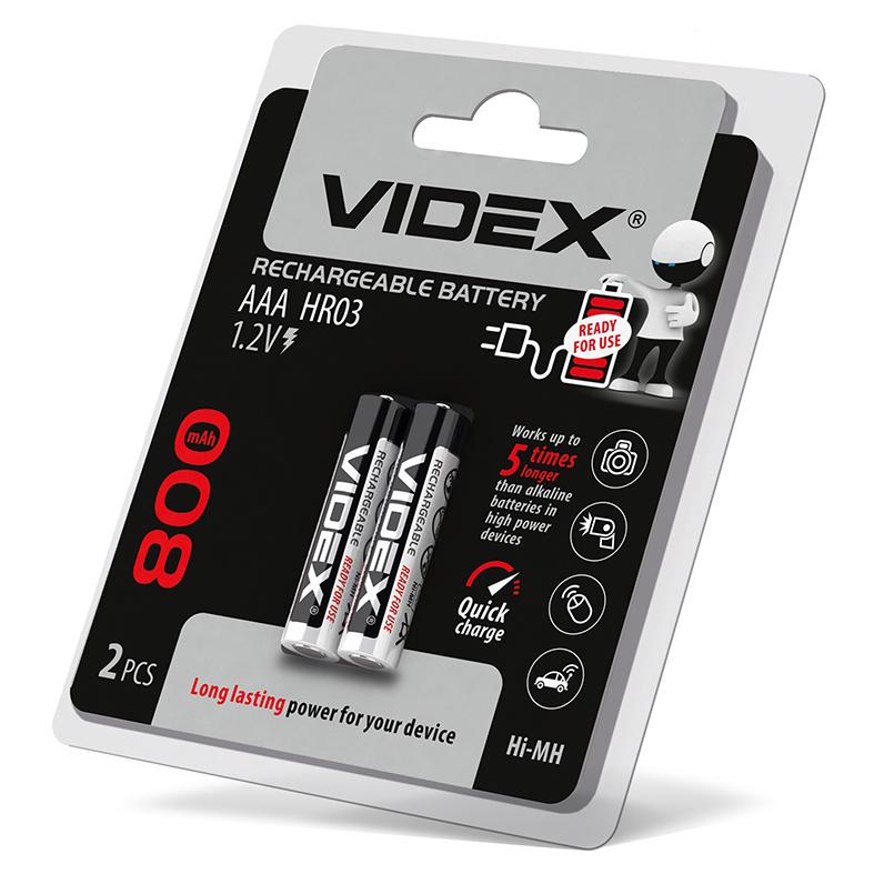 Акумулятори Videx 1,2В HR3/AAA 800mAh double blister/2 шт. (HR03/800/2DB) - фото 2 Акумулятори Videx 1,2В HR3/AAA 800mAh double blister/2 шт. (HR03/800/2DB) - фото 2