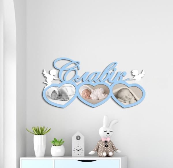 Панно деревянное на стену для спальни детской для семьи Decart Рамка Маленькое Чудо 60х30 см рамки 13х18 см 3 шт.