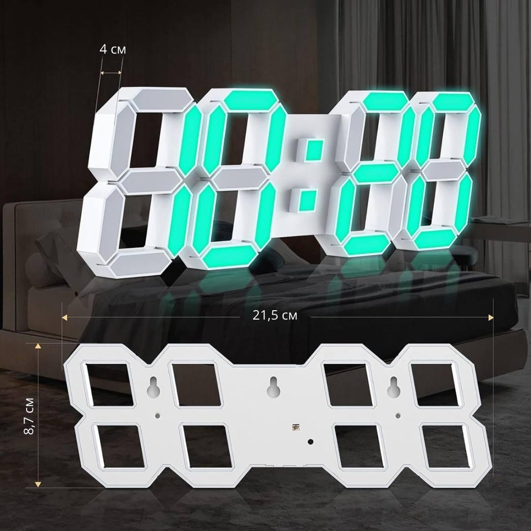 Часы настольные электронные 3D Bodasan с будильником термометром зеленая подсветка Белый (HJ3D) - фото 5 Часы настольные электронные 3D Bodasan с будильником термометром зеленая подсветка Белый (HJ3D) - фото 5