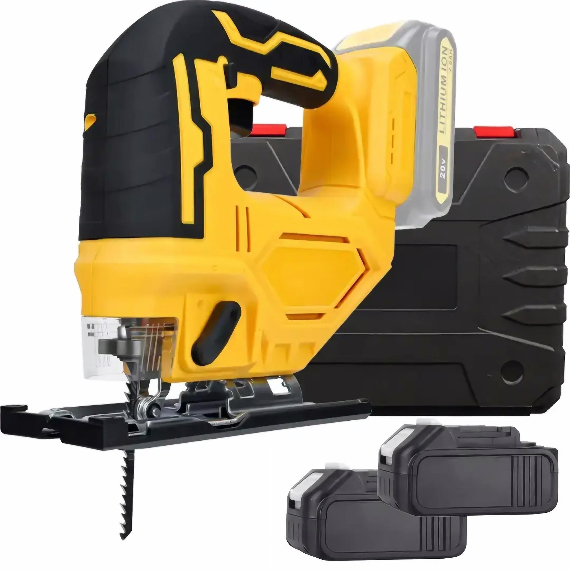 Лобзик з 2 акумуляторами 20V з LED підсвічуванням і нахилом 0-45° у пластиковому кейсі Жовтий