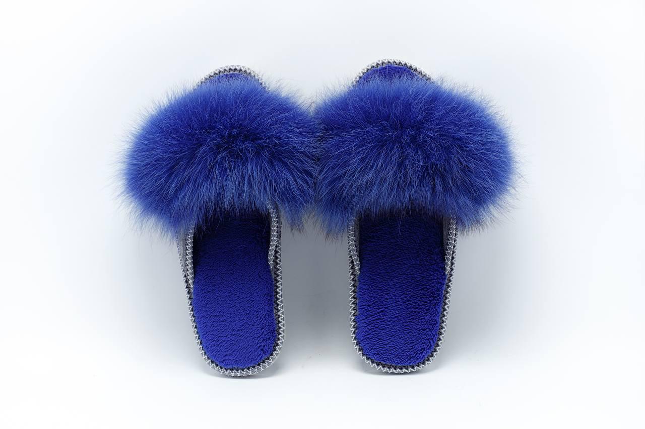 Домашні тапки АЛВАНІ з натуральним хутром р. 39 Синій