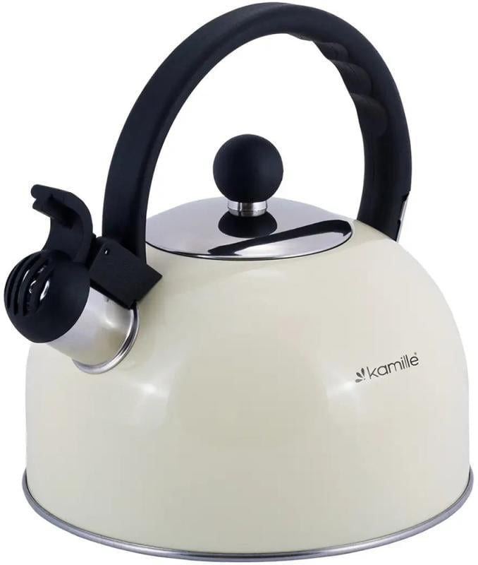 Чайник Kamille Young Leaf нержавіюча сталь зі свистком 2,5 л Молочний