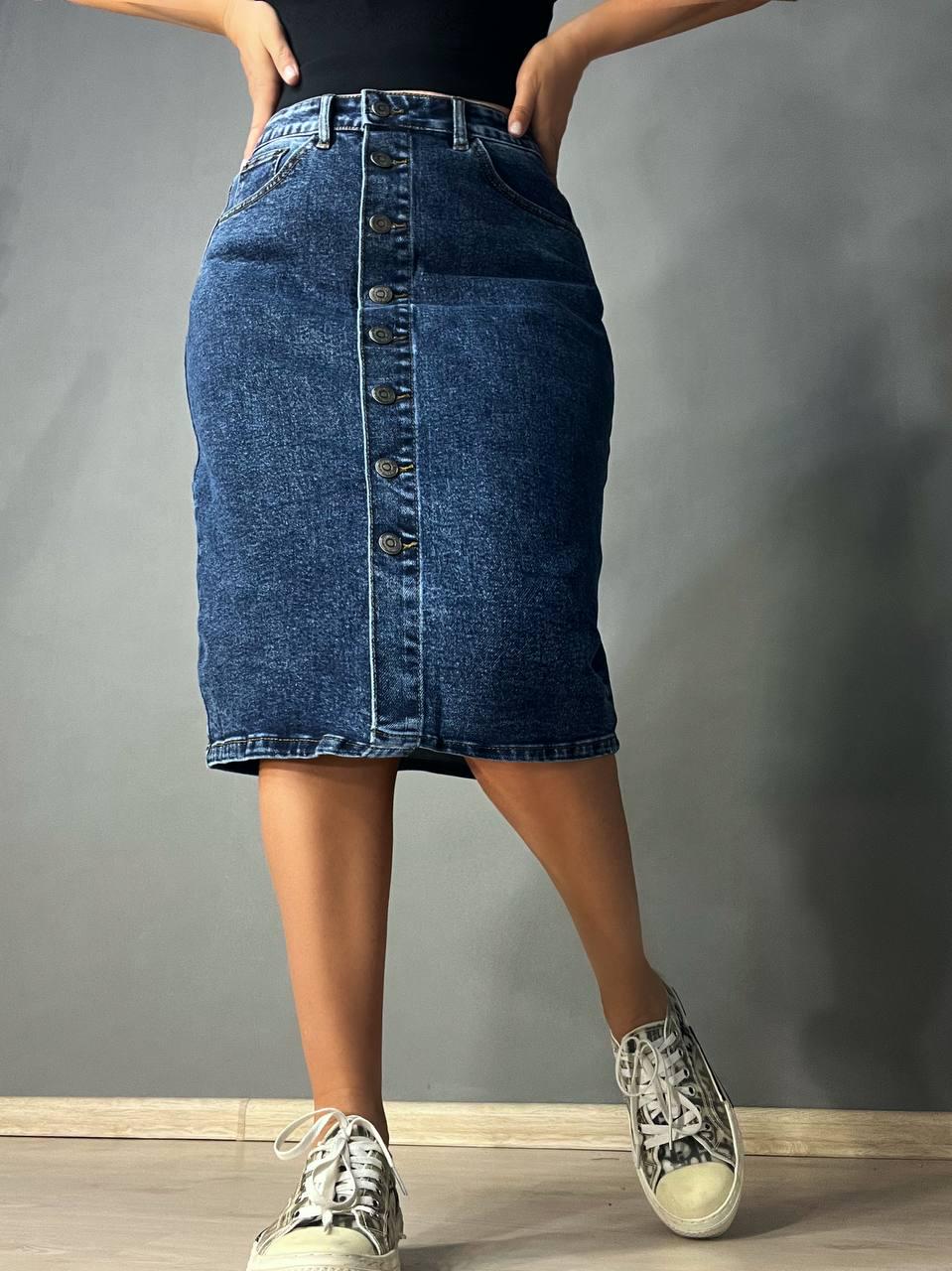 Спідниця жіноча джинсова Vanver 8238 на ґудзиках середньої довжини р. 33 88 см 111 см Синій - фото 8 Спідниця жіноча джинсова Vanver 8238 на ґудзиках середньої довжини р. 33 88 см 111 см Синій - фото 8