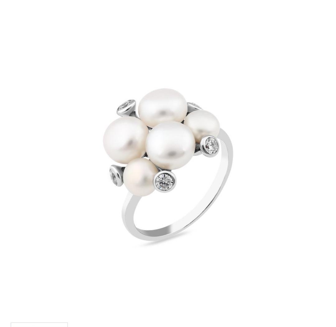 Каблучка з білими перлинами срібло 925 проби родоване 4,19 г р. 18 (917к) Каблучка з білими перлинами срібло 925 проби родоване 4,19 г р. 18 (917к)