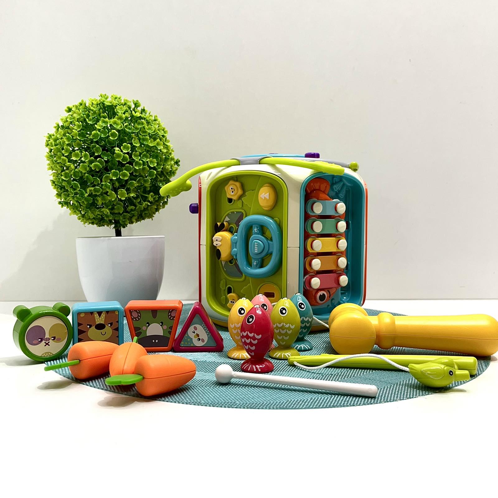 Развивающий многофункциональный куб 9в1 сортер/шестерни/пианино/часы/подвижные детали/ксилофон (6216)