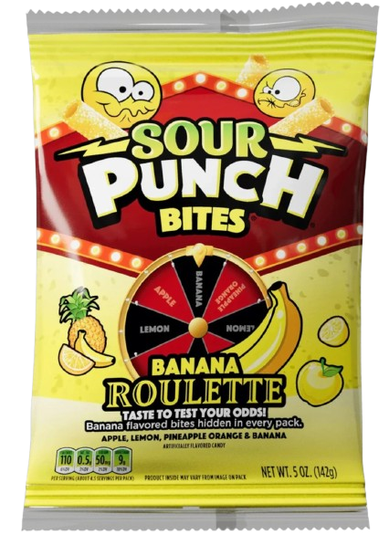 Конфеты жевательные Sour Punch Bites Banana Roulette Peg Bag 140 г (2591370774)