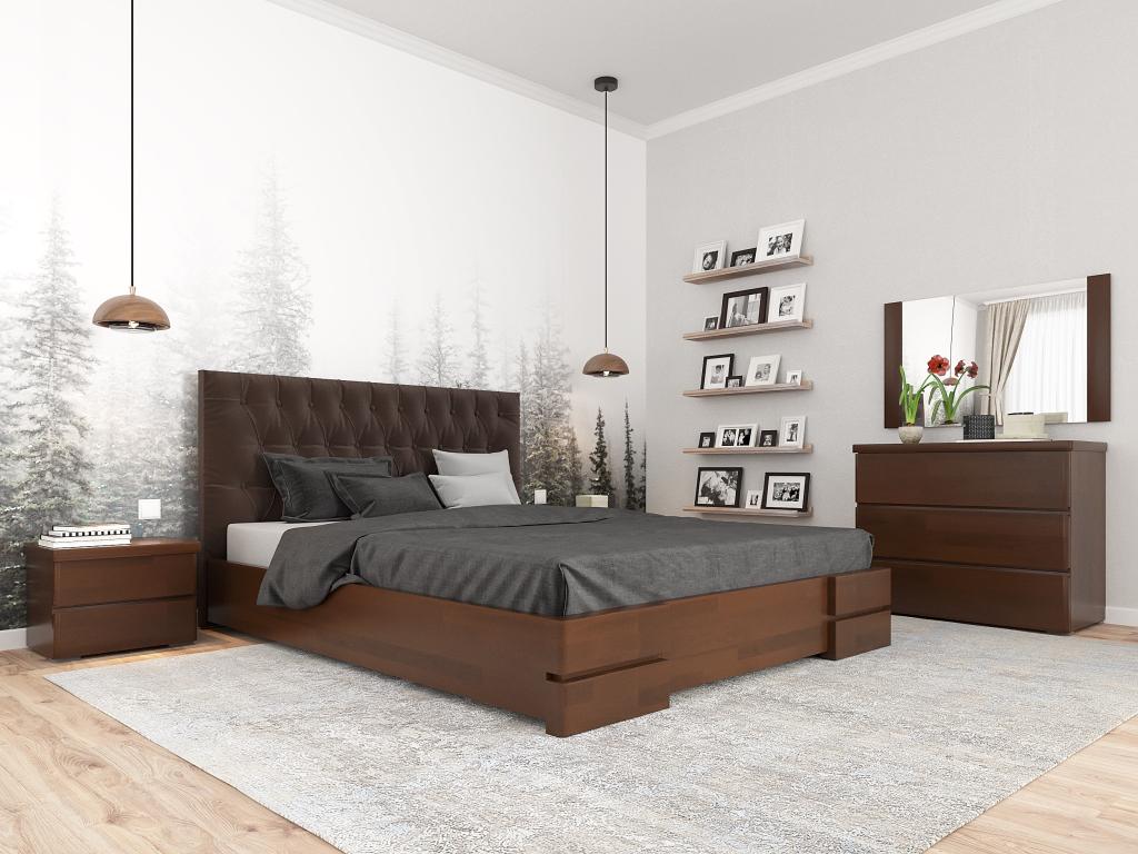 Кровать двуспальная с подъемным механизмом Arbor Drev Камелия ромб из натурального дерева бук 180х200 см Орех темный (20512)