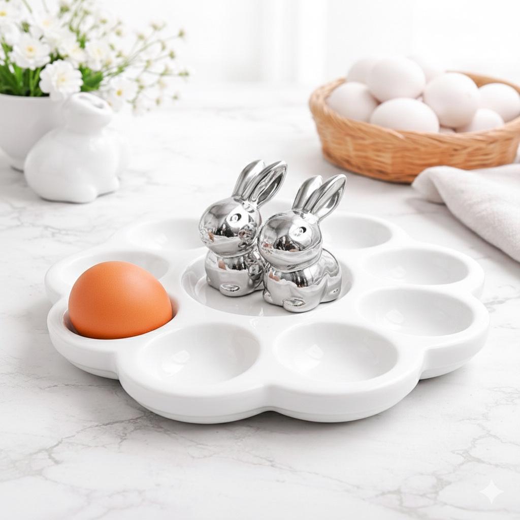 Подставка для яиц керамическая Серебряные кролики на 8 ячеек 20х8 см (32064321) Подставка для яиц керамическая Серебряные кролики на 8 ячеек 20х8 см (32064321)