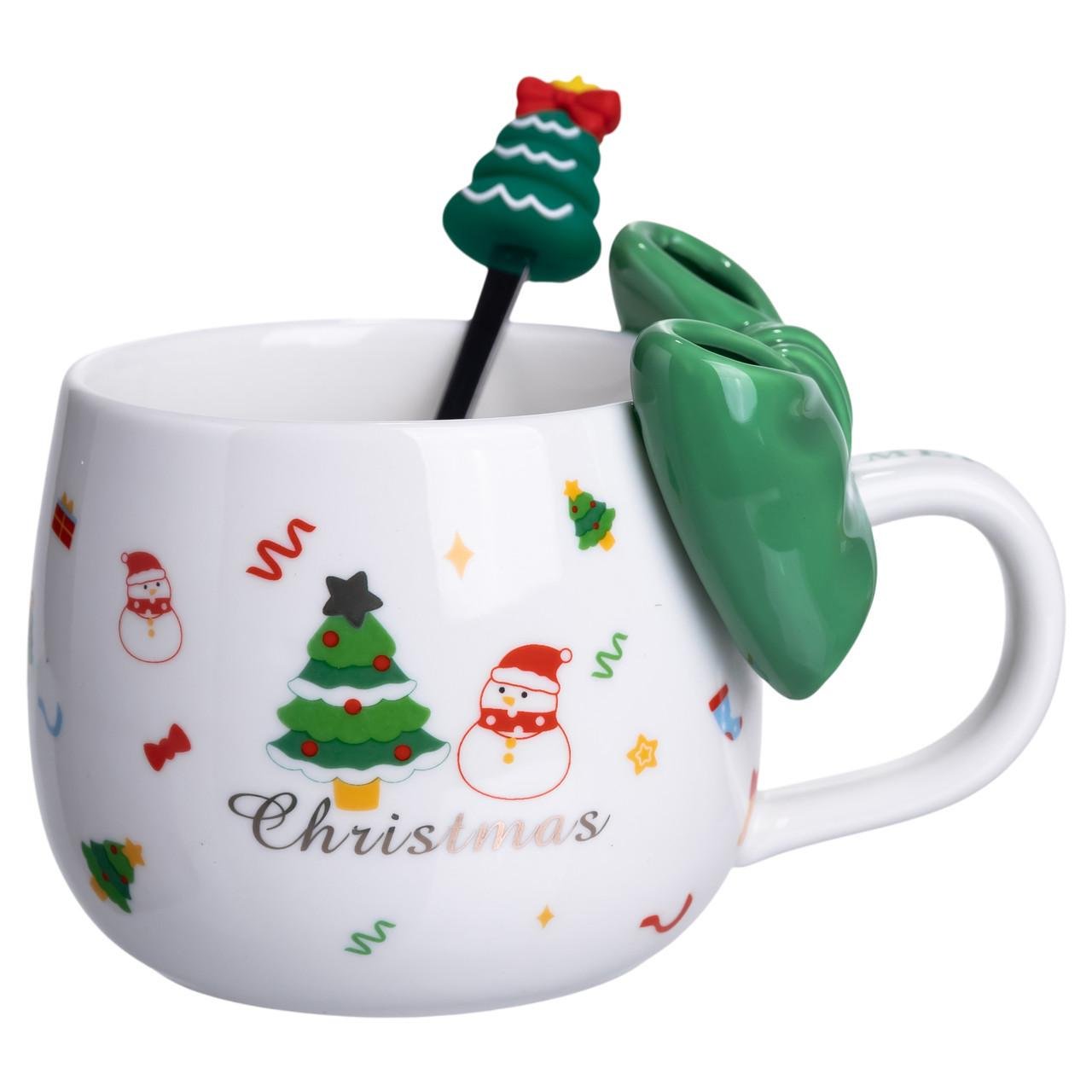 Чашка порцелянова Christmas Ribbon з ложкою 400 мл Зелений (FM-CS-19B) - фото 5