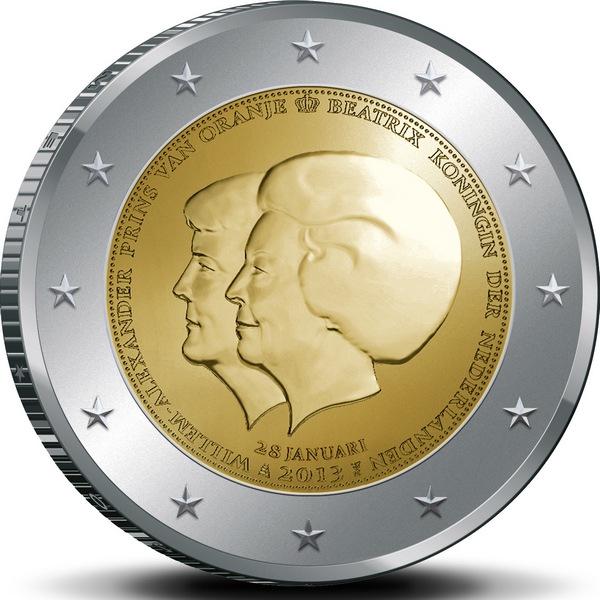Коллекционная монета Нидерланды 2 евро 2013 Королева Беатрикс и принц Виллем-Александр UNC (KM#332)