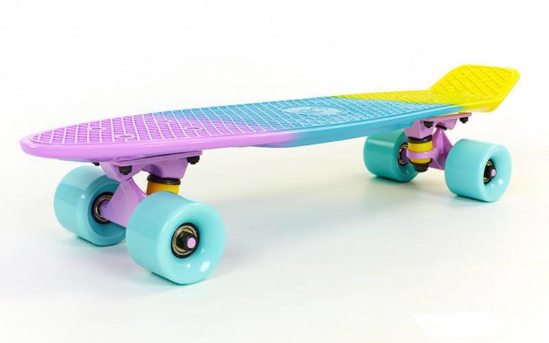 Скейтборд пластиковый Penny FISH COLOR 22in полосатая дека Mint (SK-402-7)