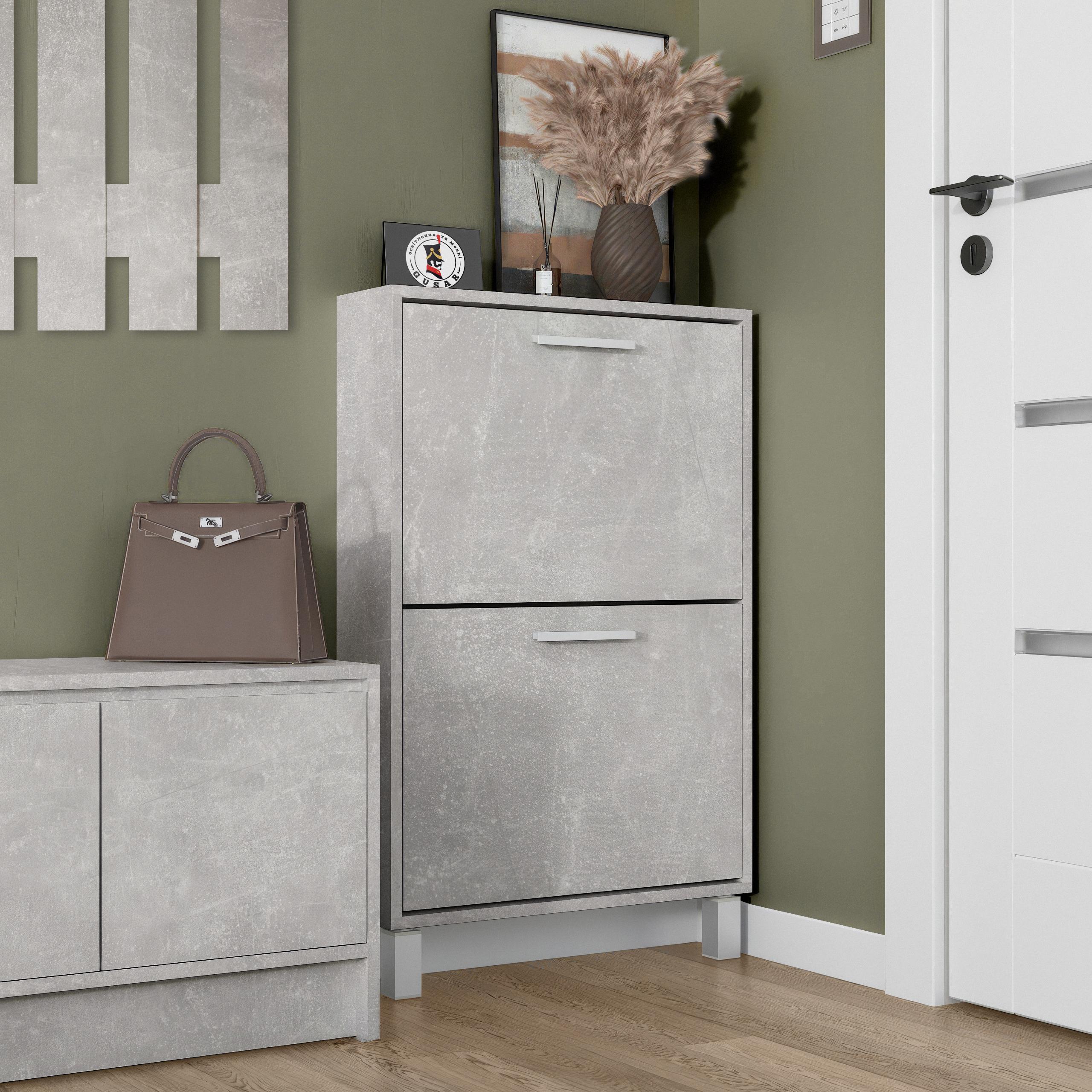 Тумба для обуви на 2 ящика F-158 590х160х945 мм Бетон Тумба для обуви на 2 ящика F-158 590х160х945 мм Бетон