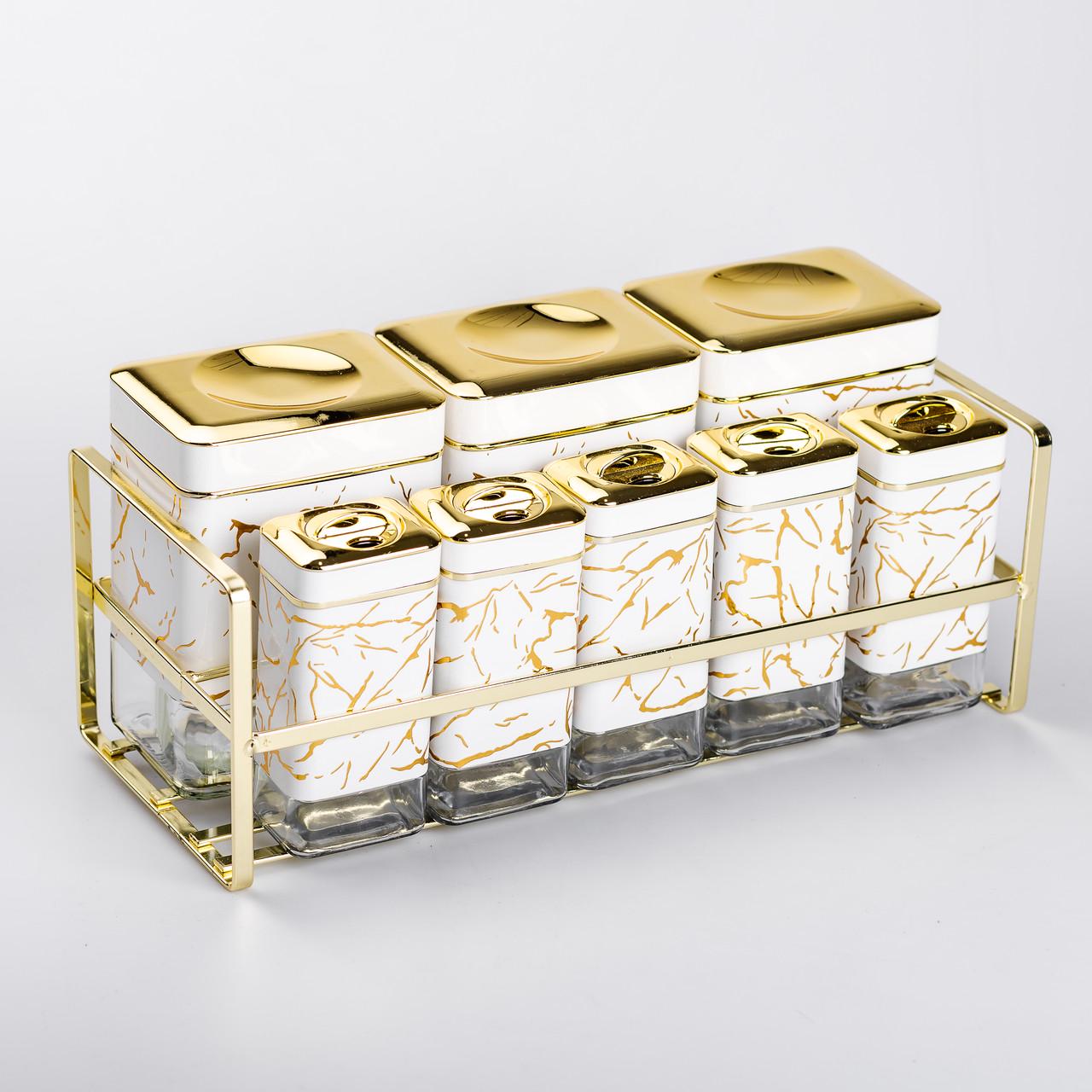 Набір ємностей для зберігання на металевій підставці 8 шт. по 650/150 мл Білий (HP-1365) - фото 6