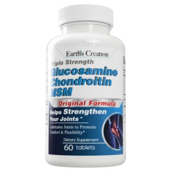 Натуральна добавка Earth's Creation Glucosamine Chondroitin plus msm 60 таблеток