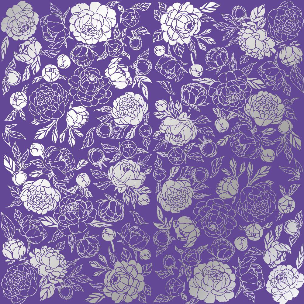 Лист паперу односторонній Silver Peony Passion із срібним тисненням 30,5х30,5 см Lavender