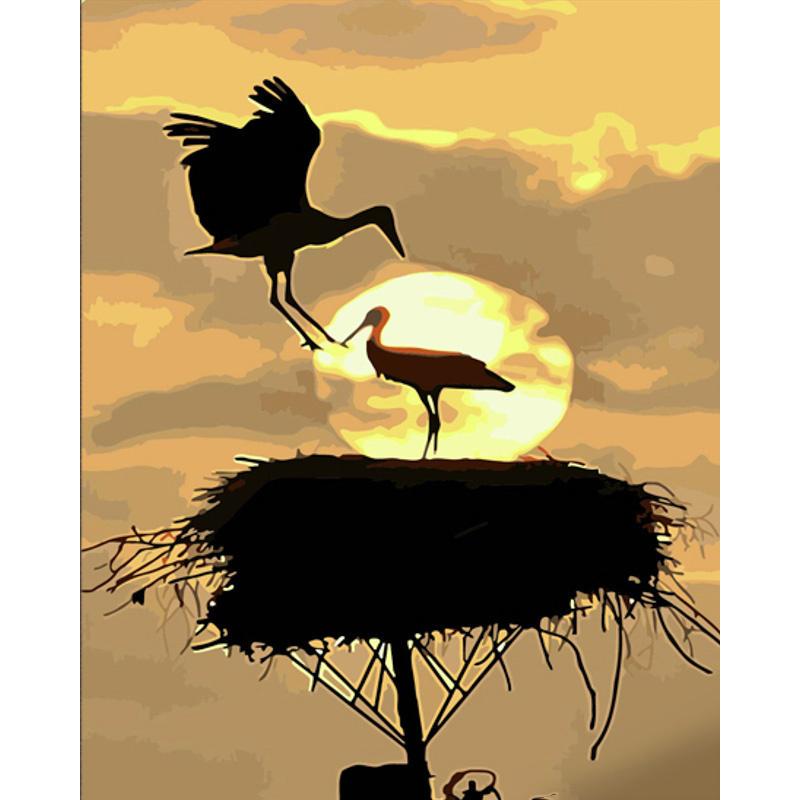 Картина по номерам Strateg Премиум Дом аист с лаком и уровнем 40x50 см (DY417)