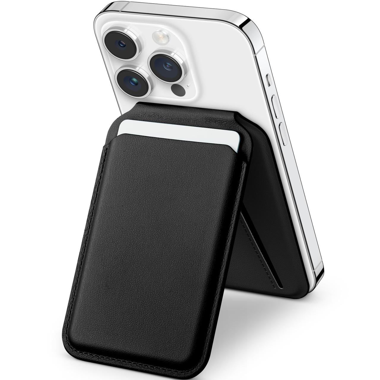 Кожанный магнитный бумажник, подставка для айфона Satechi Vegan-Leather Magnetic Wallet Stand, Black (AP-MWSK)