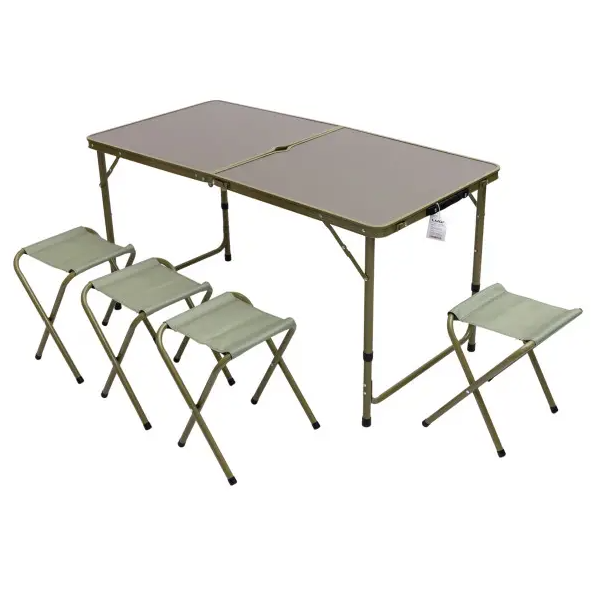 Стіл для пікніка розкладний зі стільцями 120х60х70/61/54 см Хакі (JY-12060GR)