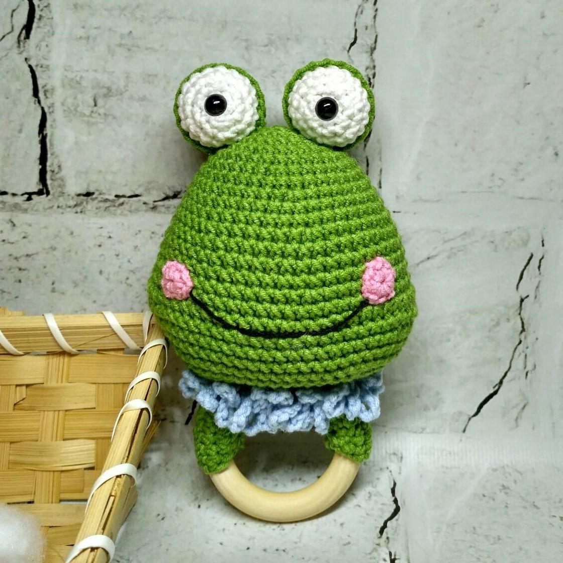 Игрушка детская погремушка вязаная ручной работы амигуруми Жабка Hand Made 18 cм Зеленый (300-03-1)