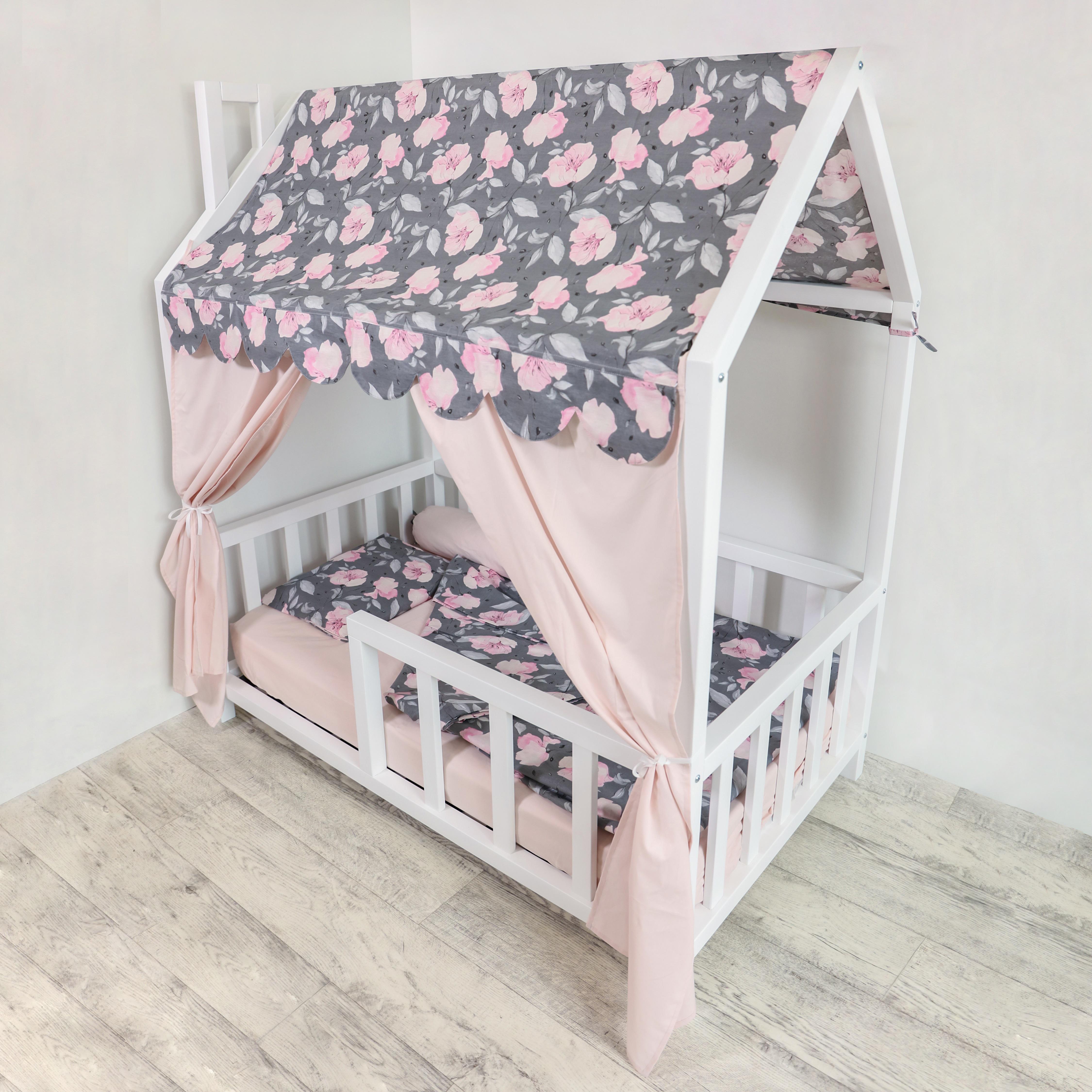 Кроватка домик детская RomaWoodHome с бортиком и балдахином 160х80 см Кроватка домик детская RomaWoodHome с бортиком и балдахином 160х80 см