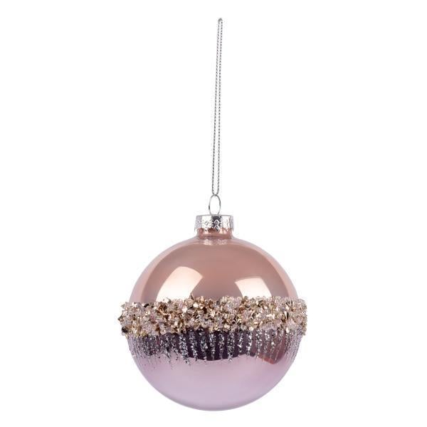 Шар новогодний Novogod’Ko стекло 8 см глянец орнамент Бежевый (973839)