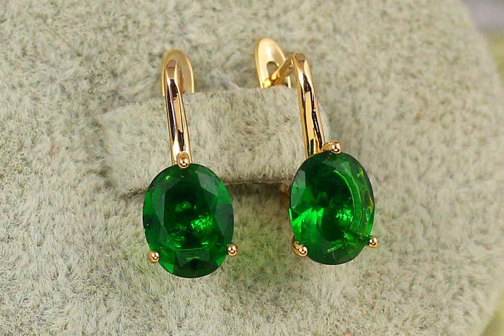 Серьги Xuping Jewelry солистка с зеленым овальным камнем 1,7 см Золотистый (27486979)