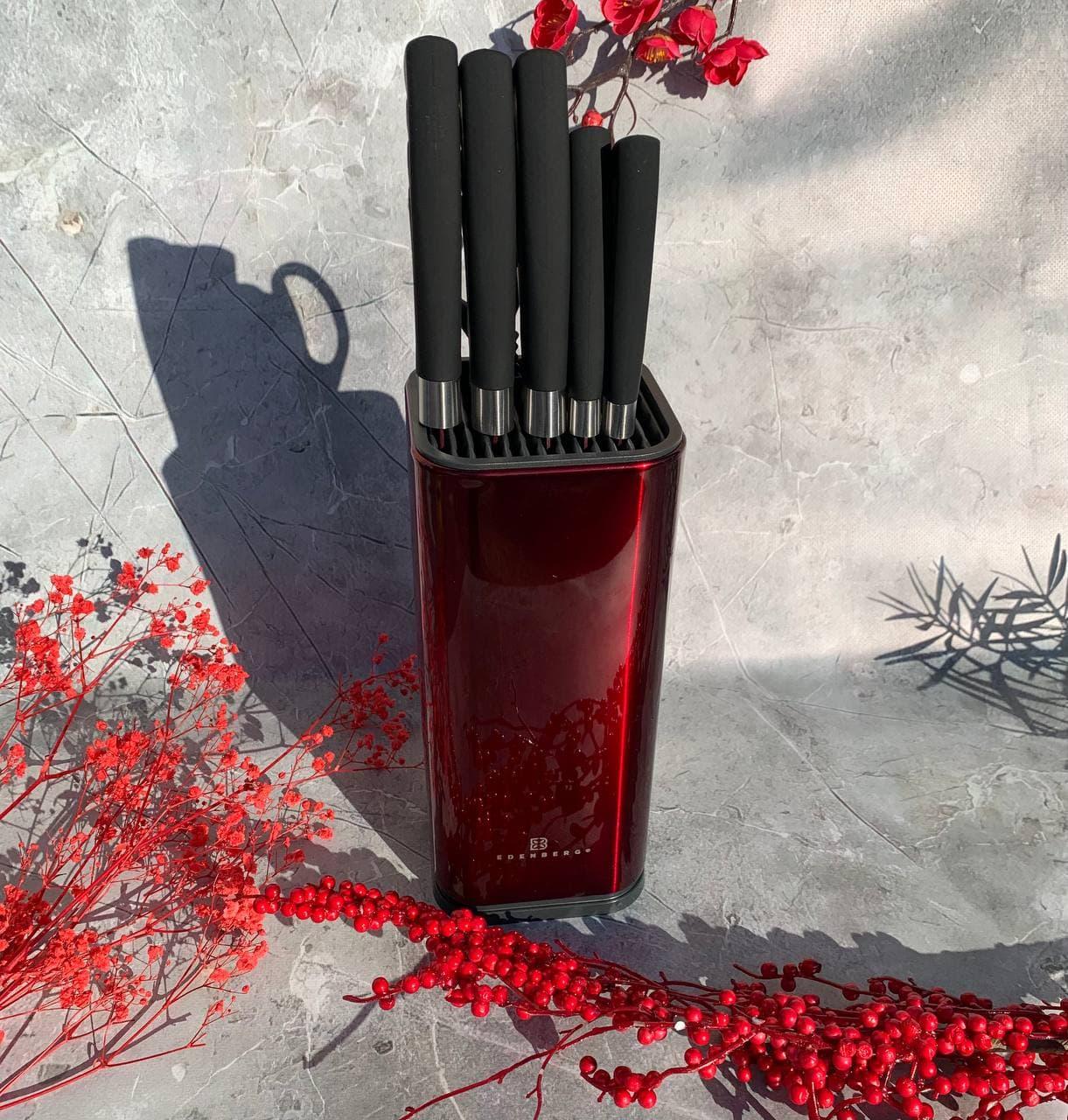 Набор кухонных ножей с подставкой Edenberg EB-11027 антибактериальное покрытие 7 предметов Красный (2530555684) - фото 3 Набор кухонных ножей с подставкой Edenberg EB-11027 антибактериальное покрытие 7 предметов Красный (2530555684) - фото 3