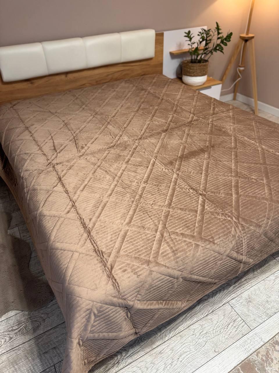 Покрывало велюровое 210х230 см см Темно-бежевый (Д-velur-pled-001-23)