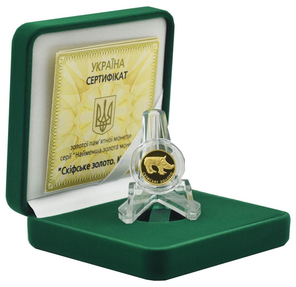 Коллекционная монета Украина 2 гривны 2009 «Скифское золото-Кабан» Золото Proof KM 571 (М04157)