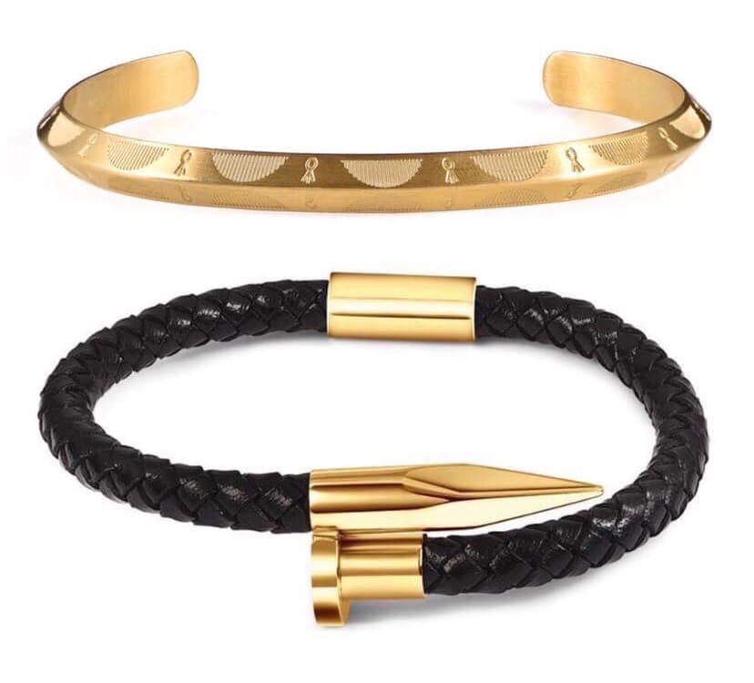 Комплект браслетів зі шкіри та сталі р. 15 (12095)