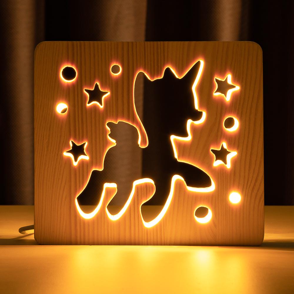 Ночник из дерева ArtEco Light LED Пони-единорог с пультом Белый теплый (1020390)