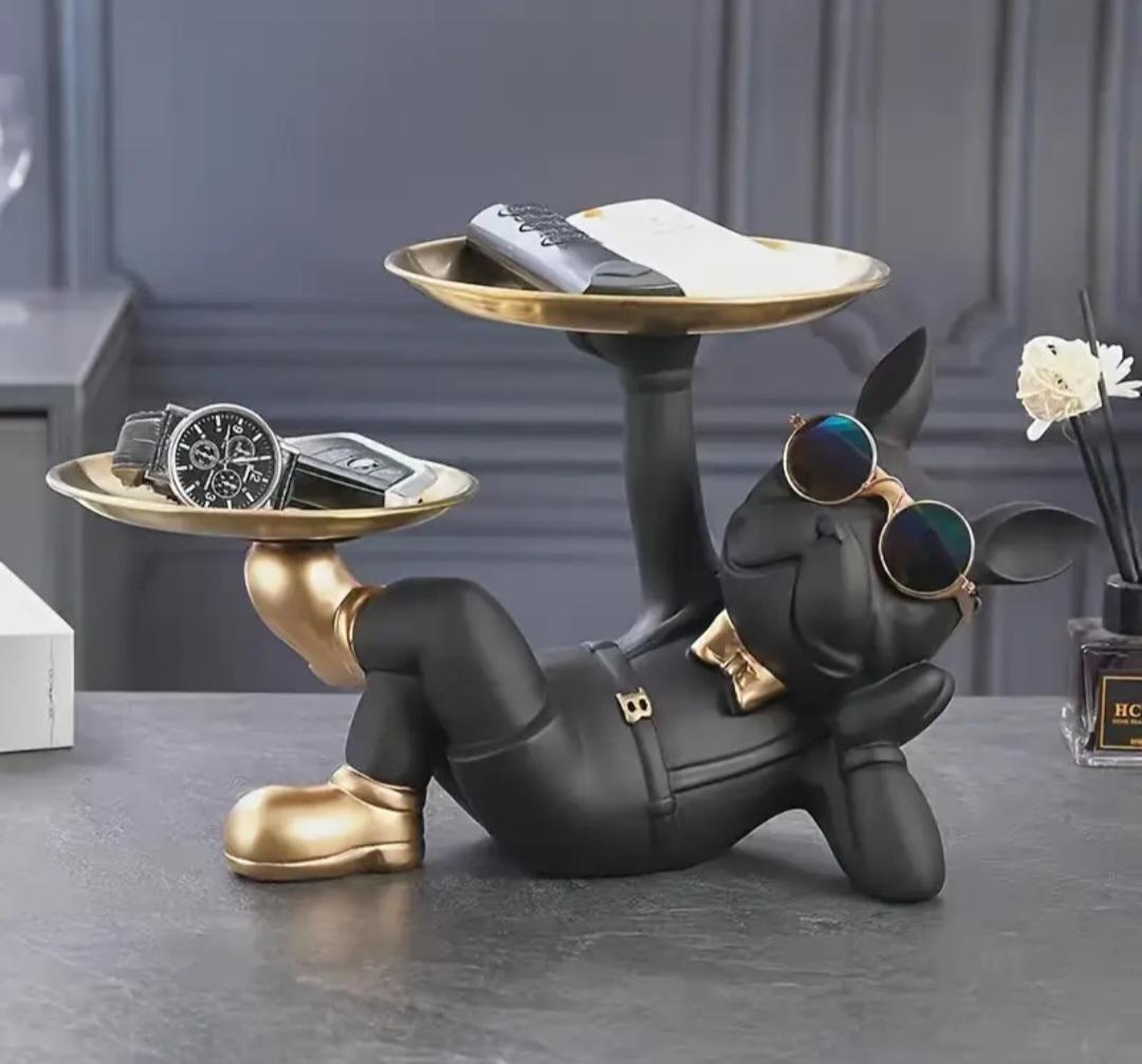 Статуетка ключниця-цукерниця Бульдог 33 см Чорний - фото 4