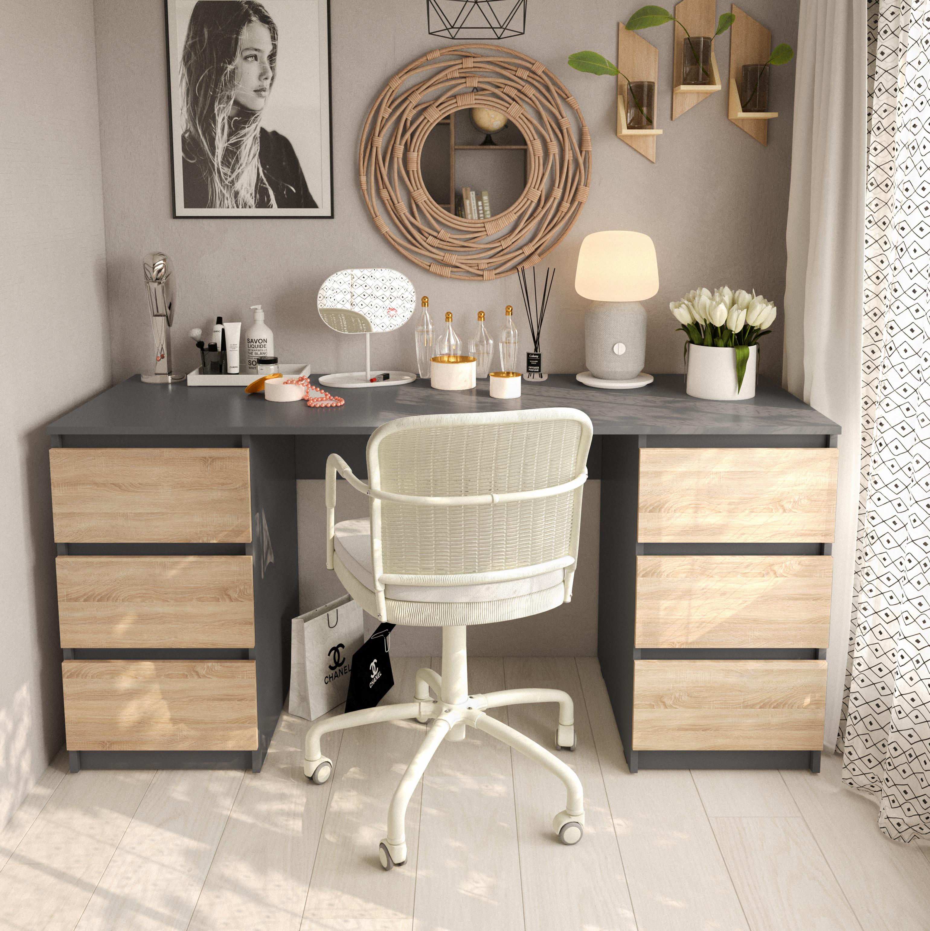 Письменный стол с двумя тумбами без ручек 1580х758х600 мм Антрацитовый/Дуб сонома (mt-228-an-sn)