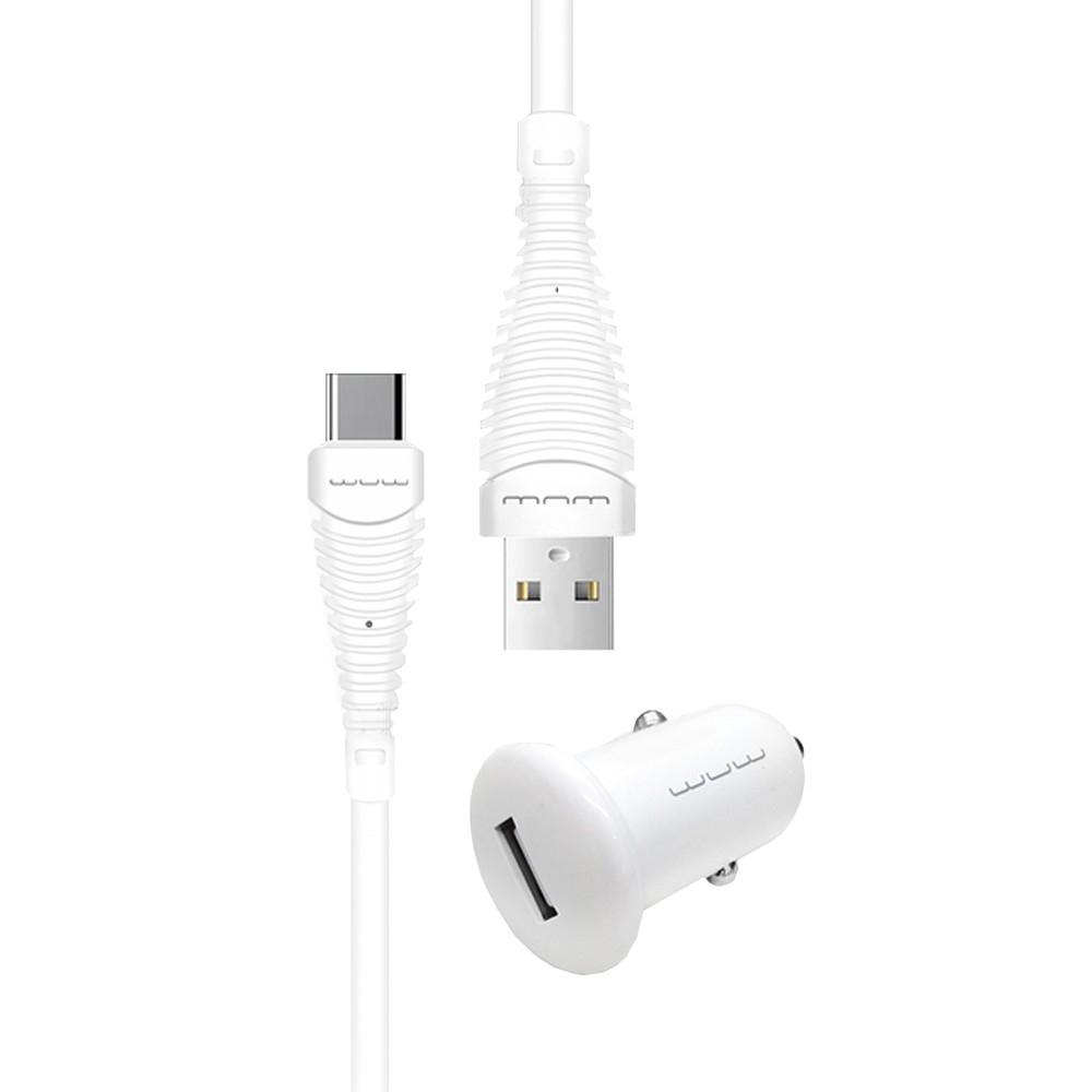 Зарядное устройство автомобильное WUW T21 1 USB 1A with Type-C cable White (03644)