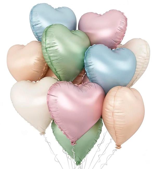 Набор воздушных шаров Сердца 12 шт. Ассорти сатин (56565)
