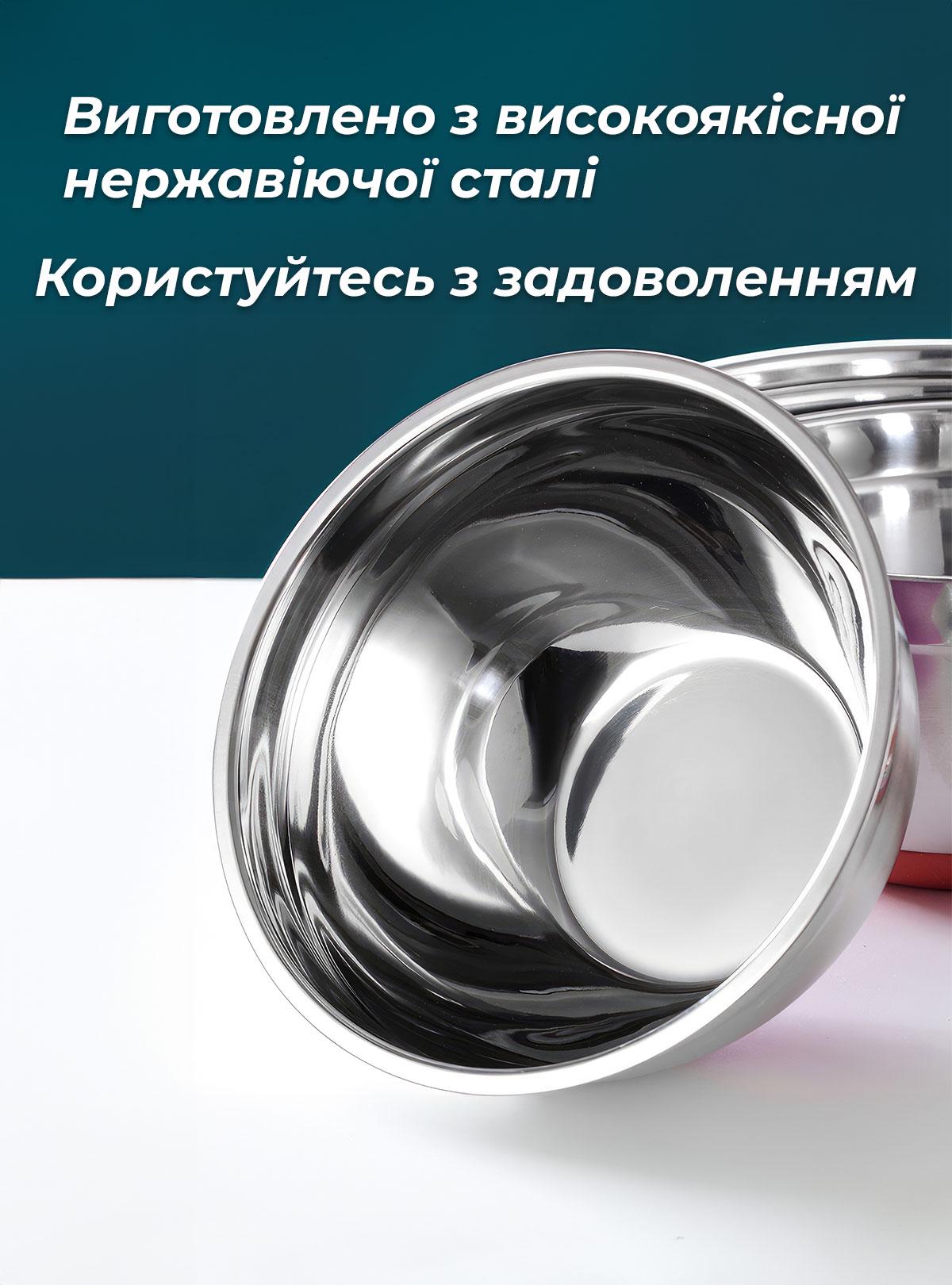 Набір металевих мисок OnePro 8836 із силіконовою кришкою 18-30 см 7 шт. Сірий (66190) - фото 10