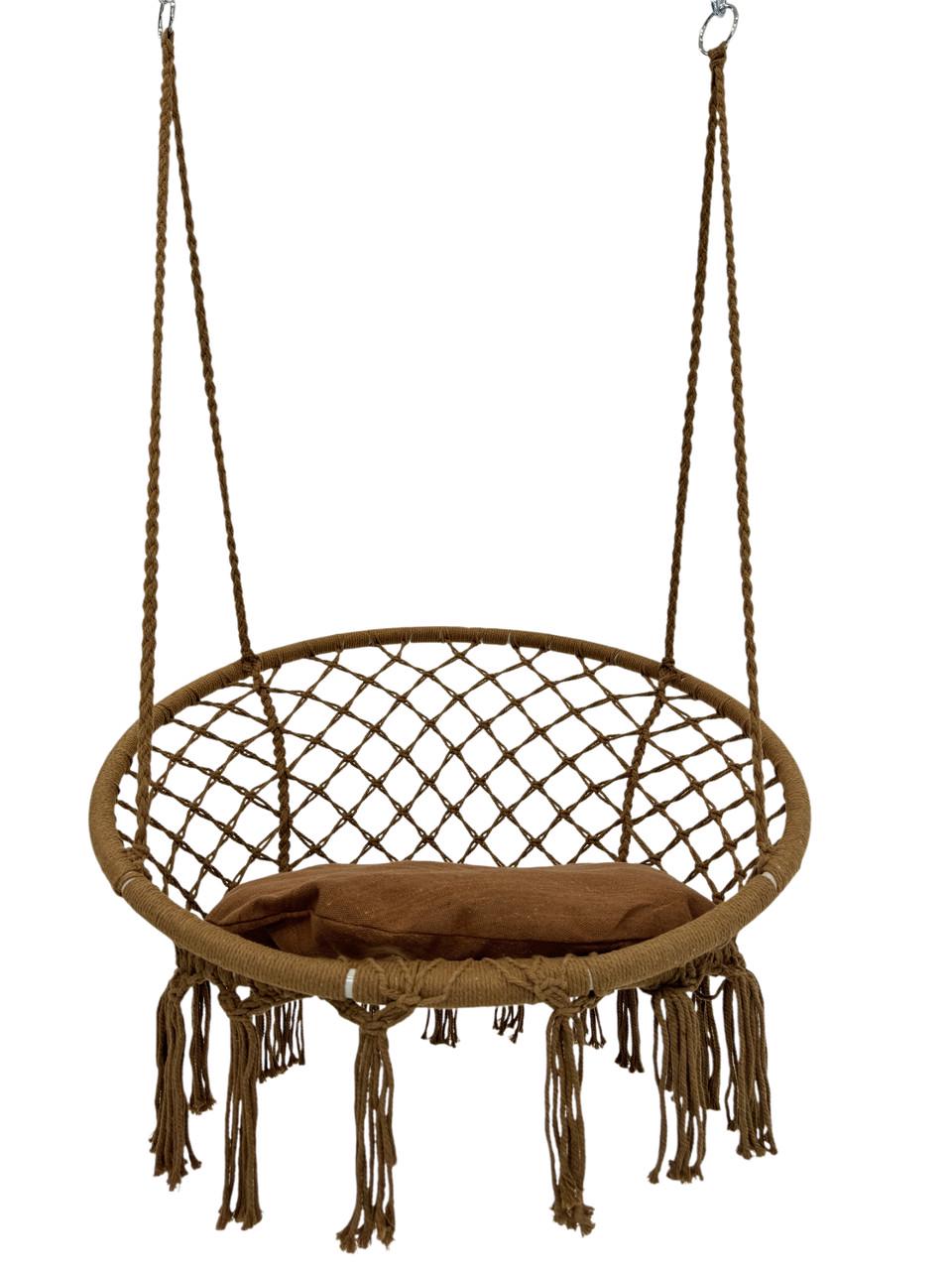 Кресло-качеля подвесное плетеное круглое WCG с мягкой подушкой 80 см Коричневий (QNSW01BR) - фото 5