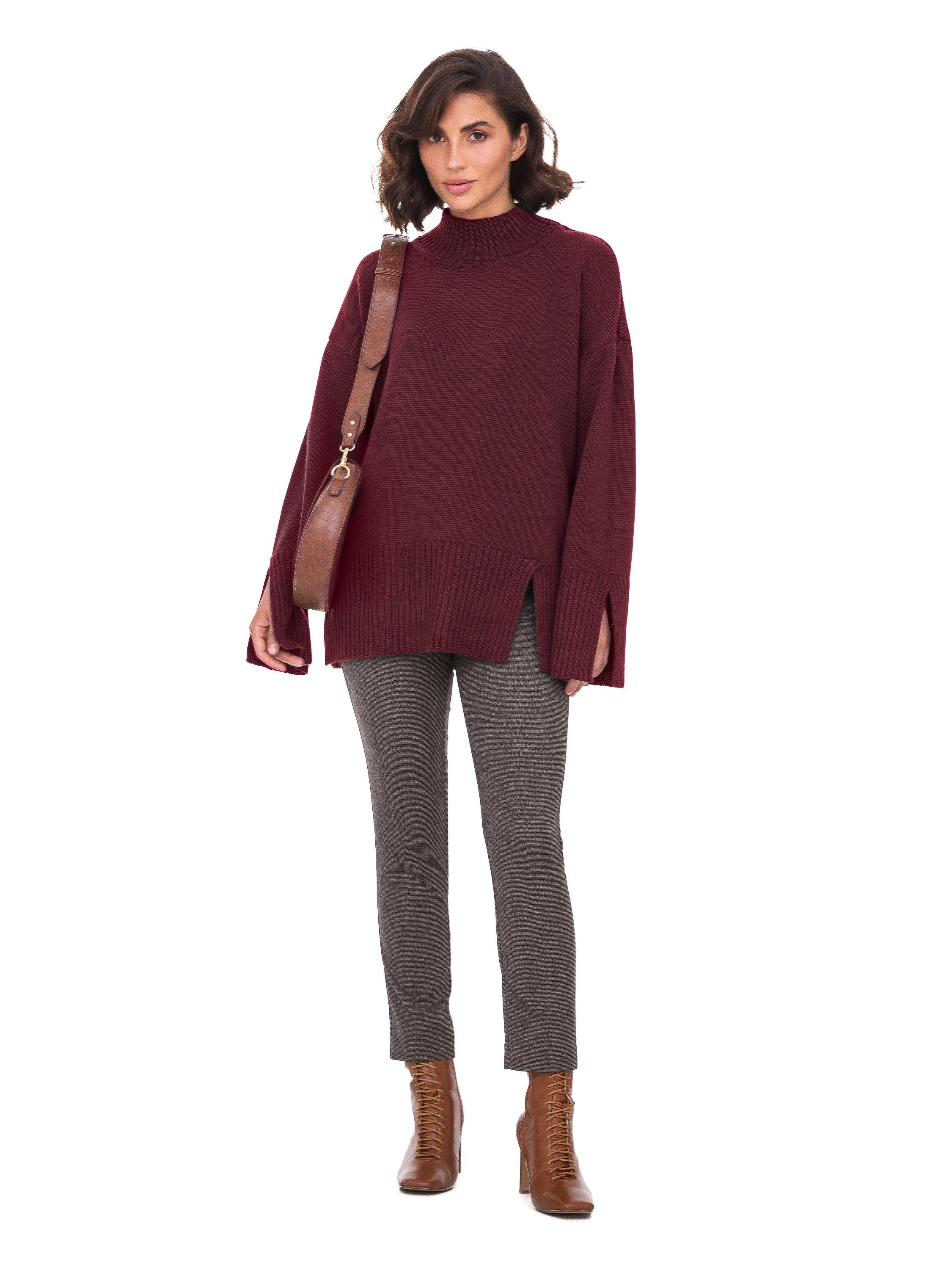 Свитер вязаный SVTR с разрезами р. 44-52 Бордо (555) - фото 1 Свитер вязаный SVTR с разрезами р. 44-52 Бордо (555) - фото 1