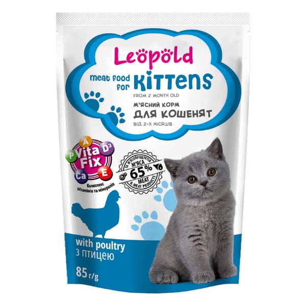 Корм для котов Леопольд Котята Мясной с птицей для котят пауч 85 г 28 шт. (000021337)