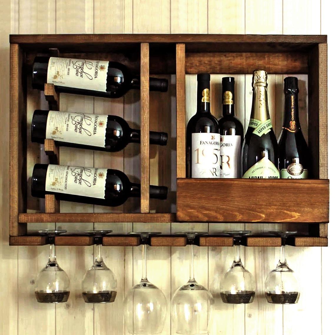 Полка для вина настенная из дерева Харадай Терракот (ПНК-016432)