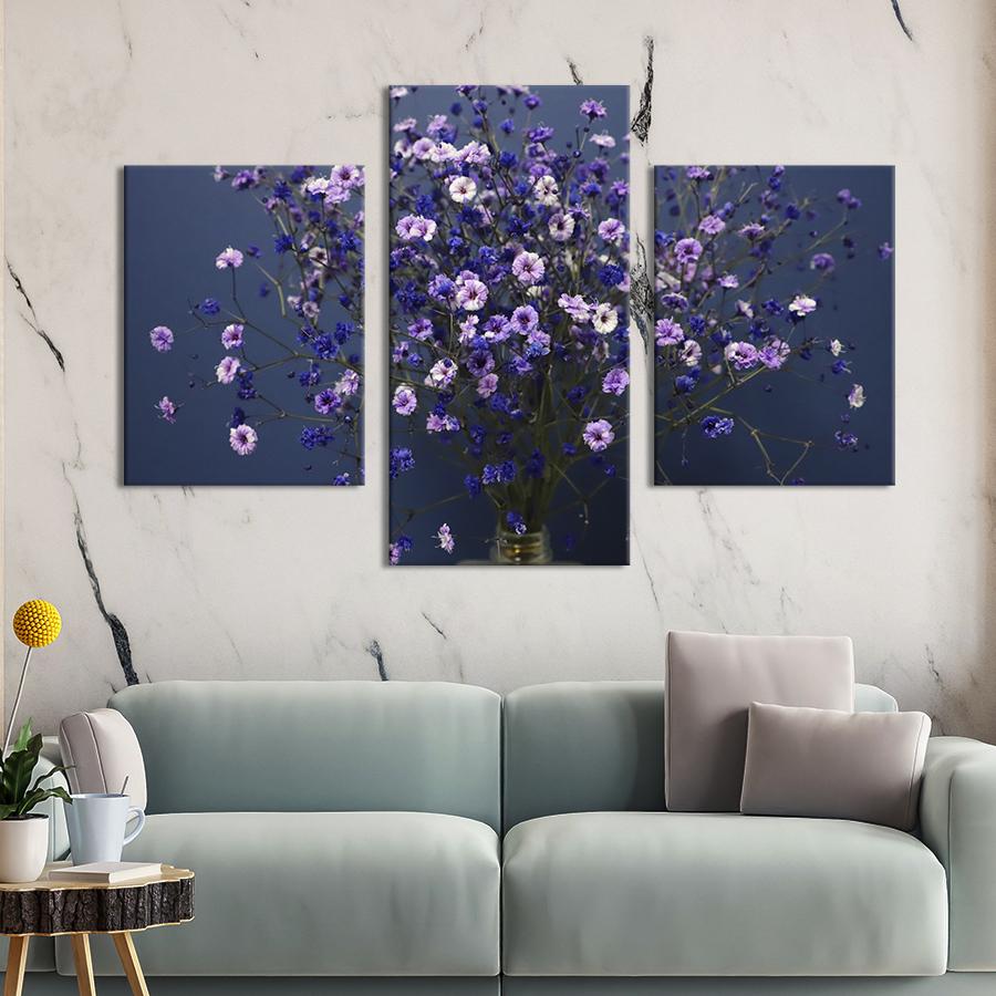 Картина на холсте триптих Ваза с полевыми цветами 141x90 см (869-32)