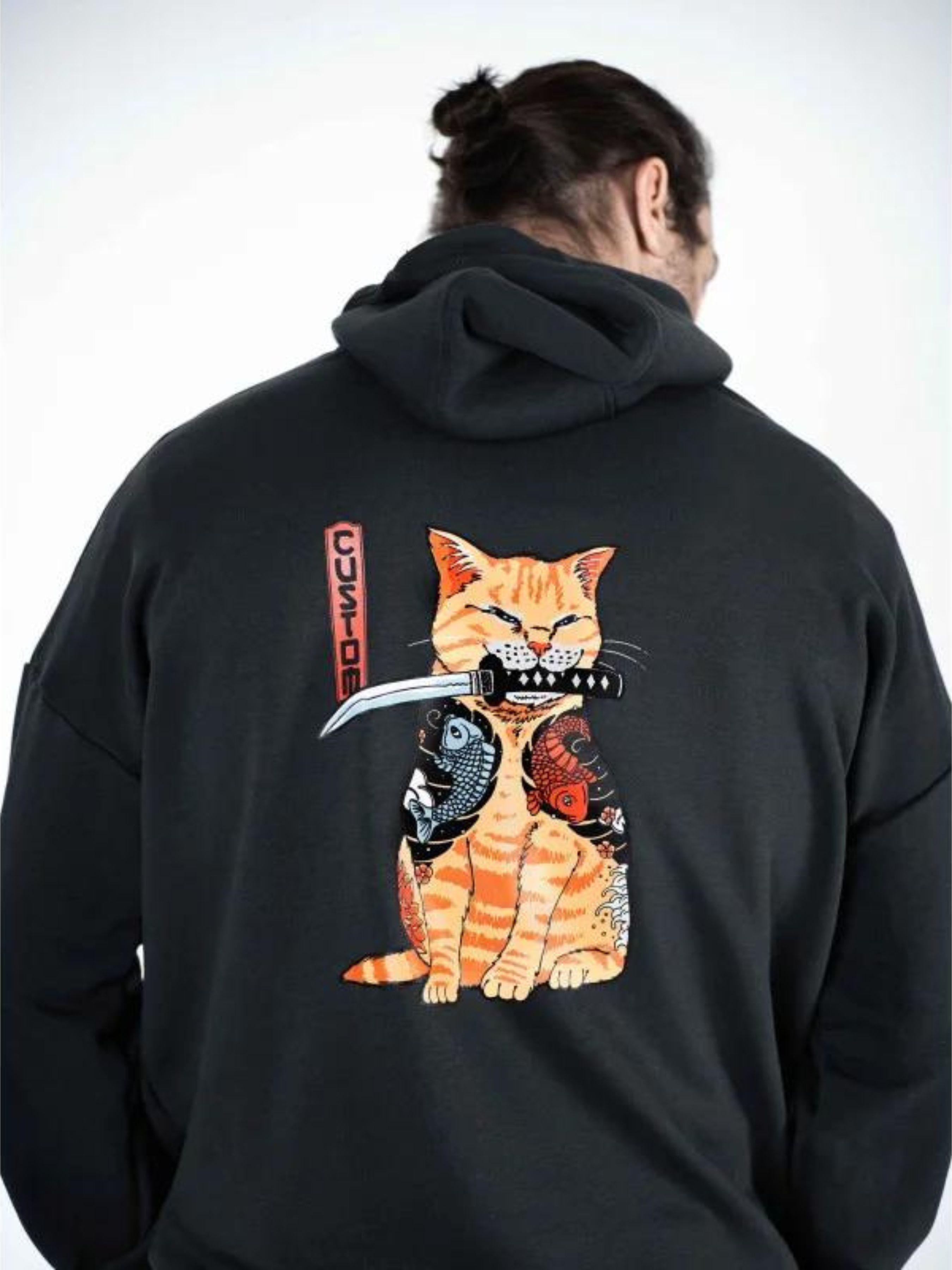 Худі оверсайз Custom Wear Samurai Cat без начосу XL Графітовий (2851353) - фото 2