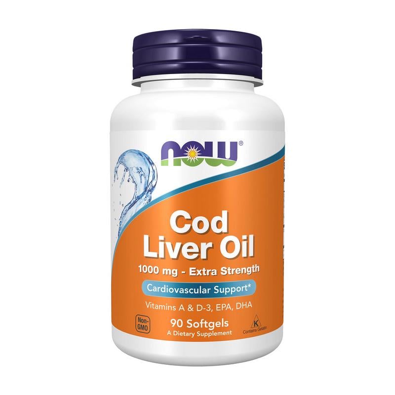 Жир печінки тріски з вітамінами A і D NOW Cod Liver Oil 1000 mg Extra Strength 90 м'яких капс.